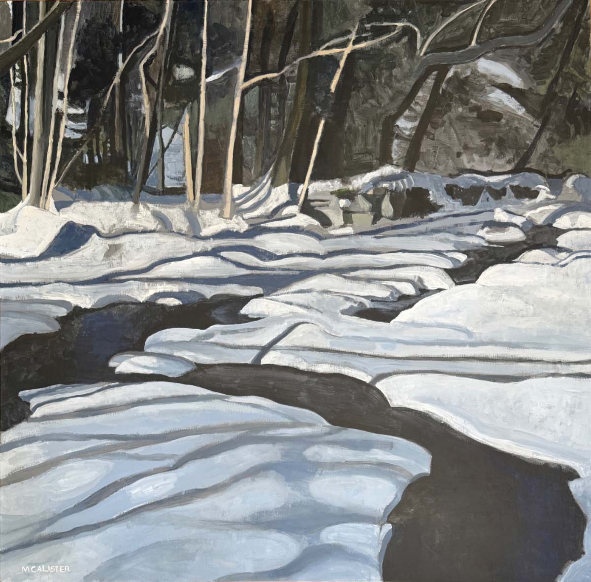 Cheryl McAlister; Dark Water January; acrylic on linen; 36 x 36 x 1.5.